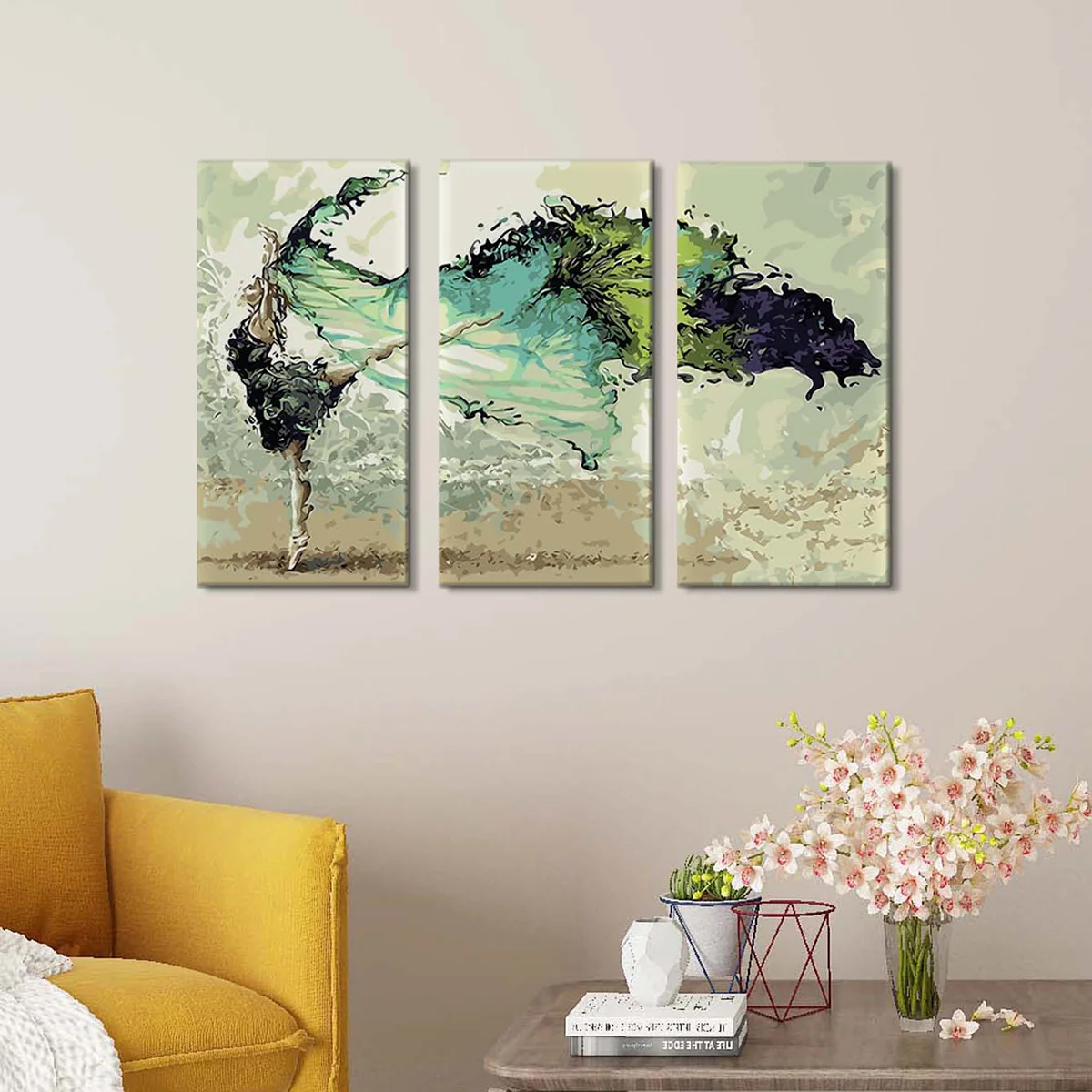 

Abstract Dancing Ballet Girl Oil Painting Green Water Waves Canvas Poster Modern Wall Art Pictures For Living Room Bedroom Decor