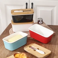 nordic style ceramics %d0%bc%d0%b0%d1%81%d0%bb%d0%b5%d0%bd%d0%ba%d0%b0 preserve freshness butter box with wood lid knife cheese kitchen food container butter dish