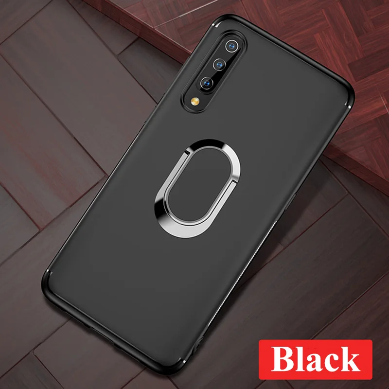 Black Силиконовый чехол Tsimak для Xiaomi mi 9 SE mi 8 mi 6 Red mi Note 7 Pro GO Cover 360 Автомобильный держатель с кольцом на палец противоударный чехол для задней панели телефона - Цвет: Black