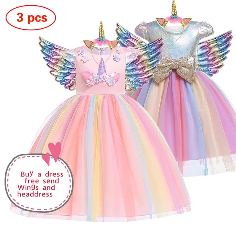 Единорогом для девочек платье-пачка принцессы с рисунком радуги детей вечерние
