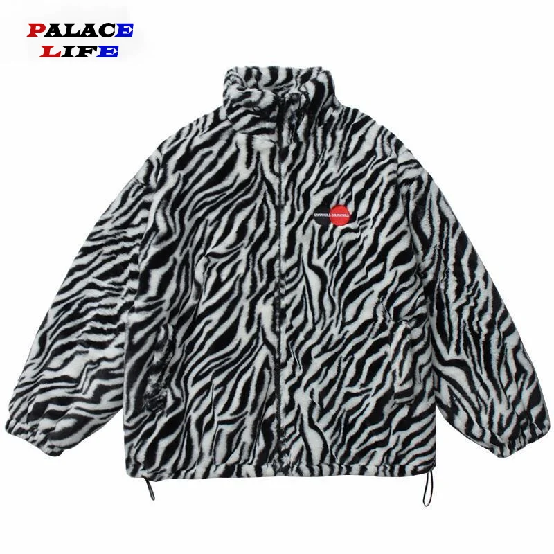 

Bomber Jacket Men Streetwear Harajuku Embroidery Zebra Print Furry Jacket 2021 Autumn Casual Jacket Coat Couple Outwear