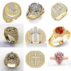 Роскошное мужское кольцо в деловом стиле Позолоченные боковые оправы с кристаллами для мужчин властные кольца на палец для мужчин блестящие ювелирные изделия