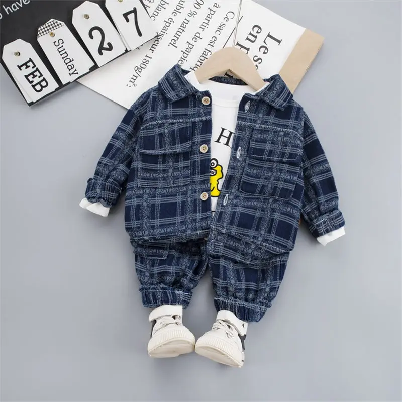 3 шт./компл. детская клетчатая футболка и брюки | Мать ребенок