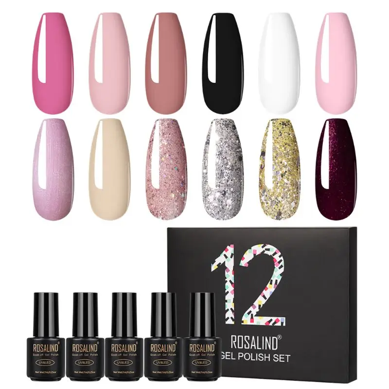 

ROSALIND Fast Shipping Gel nail polish set 12PCS Manicure machine For nails Art nail gel Polish kit professional set