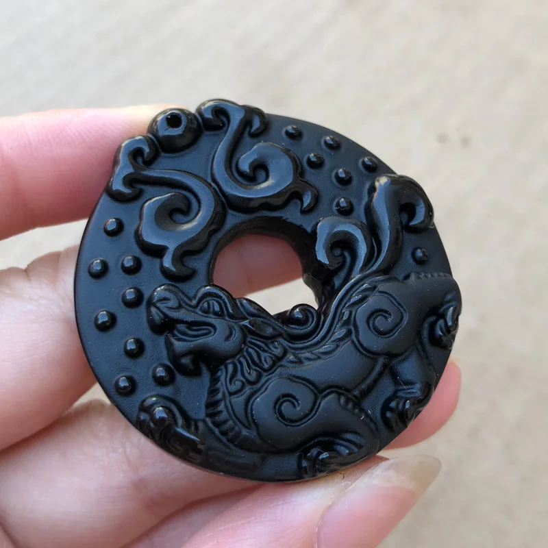 Натуральный обсидиан Храбрый войска подвеска с пряжкой ювелирные изделия Kirin