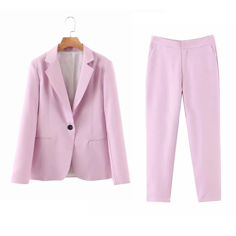 

Women Solid OL Pants Suits Two-pieces Sets 2020 Summer Single Button Blazers and Pants Female Casual Elegant 2 piece set Clothes