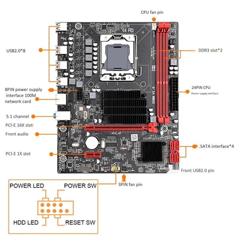 Материнская плата X58 LGa 1366 M-ATX двухканальная DDR3 32 Гб ОЗУ PCI-E 16X USB 2 0 SATa материнская с