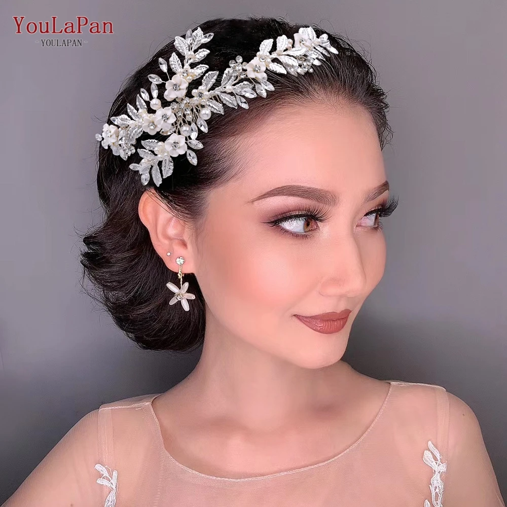 

YouLaPan HP368 Hair Vine Wedding Headpiece Bride Comb Soft Clay Flower Headwear Alloy Leaf Bridal Hair Accessories Headdress