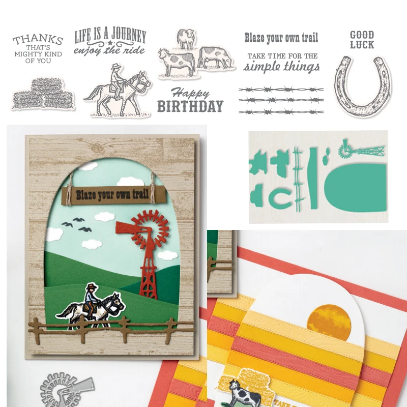 

Man Horse Happy Birthday Metal Cutting Dies and Clear Stamps Scrapbooking Craft Stencil DIY Album Paper Template Decor Design