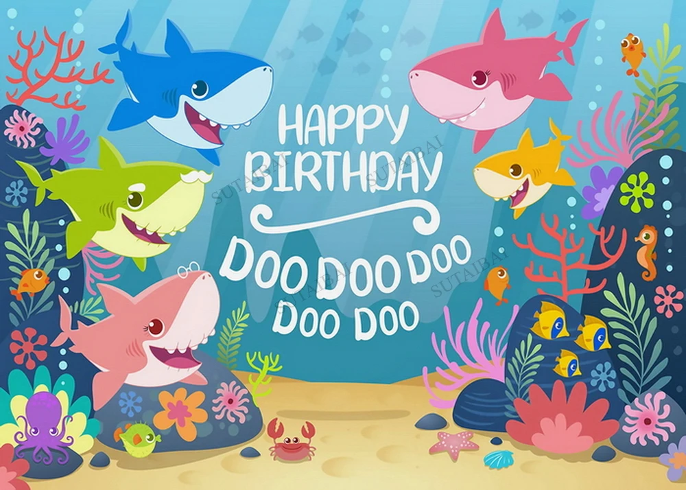 

Customized Shark Backdrop Baby Shower 1st Birthday Party Underwater World Child Portrait Photography Background For Photo Studio