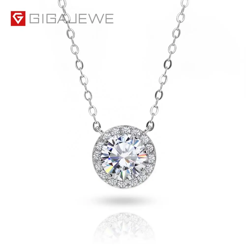 GIGAJEWE 1.2ct 7,0 мм EF Круглый 18 К покрытый белым золотом 925 Серебряный Муассанит ожерелье с бриллиантами проверенные ювелирные изделия подарок для женщин и девочек
