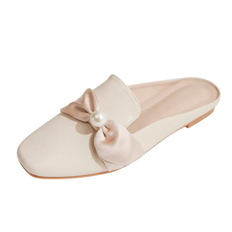 

Slippers Casual Loafers Shoes Slipers Women Slides Cover Toe Luxury Summer 2021 Soft Flat Rubber PU Fabric Riband Basic Shoes Wo