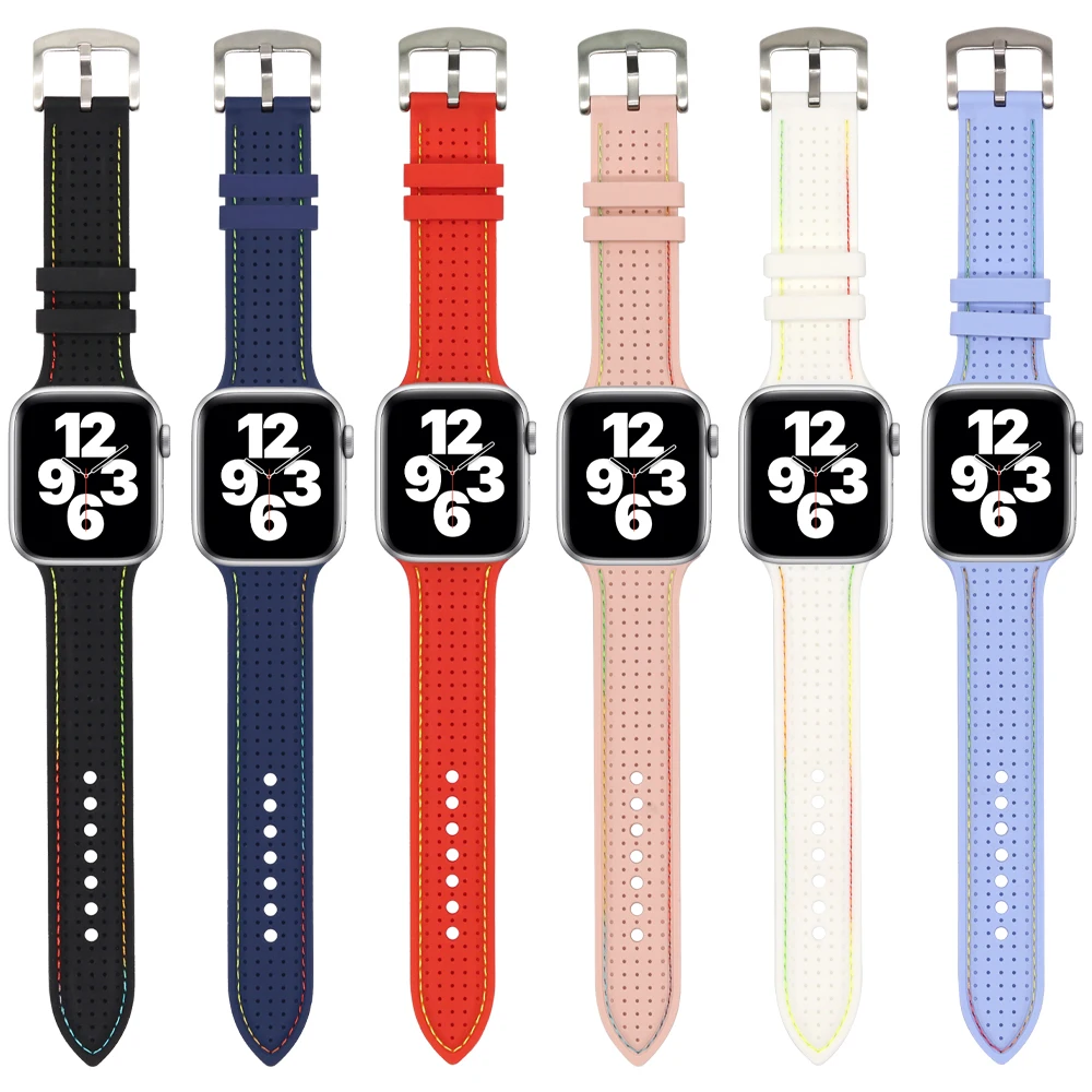 

New Silicone Strap for Apple Watch Band 44mm 40mm 42mm 38mm 40 44 mm Breathable Bracelet iWatch Serie 321 654 SE 7 45mm 41mm