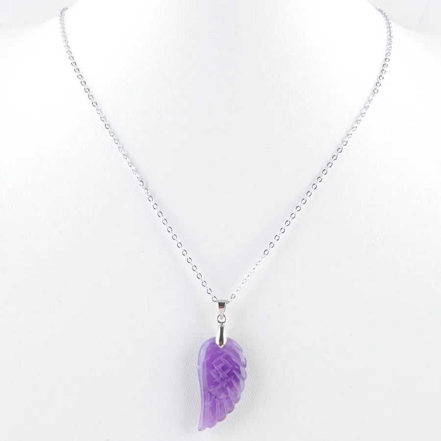 Amethyst Necklace Натуральные драгоценные камни, бусины крылья посеребренные Рейки чакра кулон ожерелье 18 дюймов WOJIAER PBN358 - Окраска металла: Amethyst Necklace