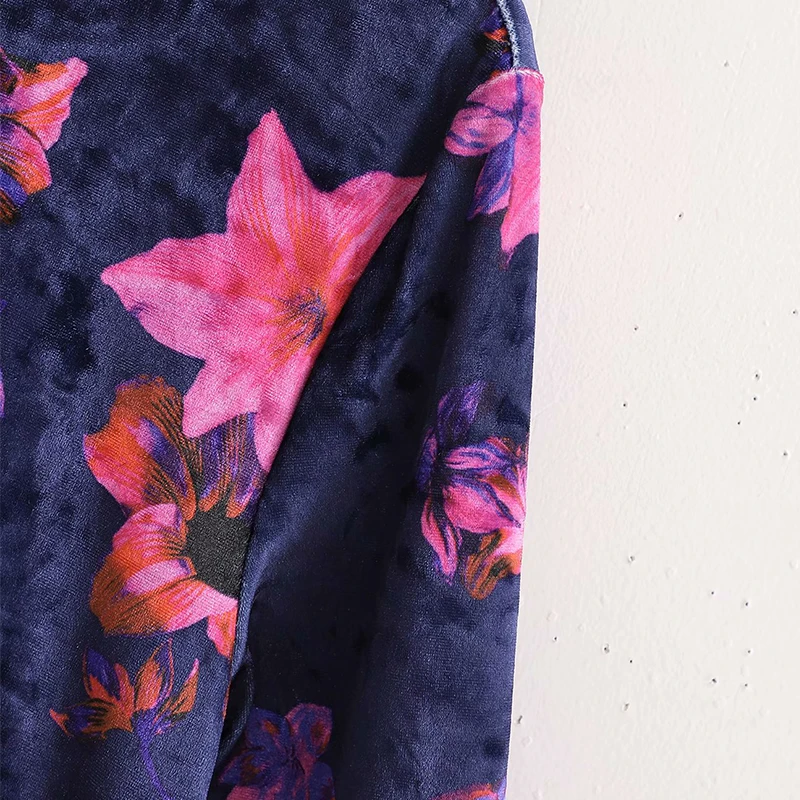 

Women Summer Vintage Velvet Mini Dress Long Sleeve Sheath Slim Floral Print Female Elegant Casual Dresses Clothes Vestidos