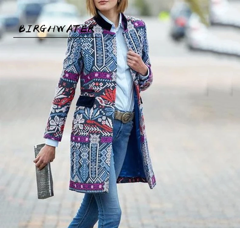 Пальто женское в этническом стиле винтажная верхняя одежда осень зима 2019