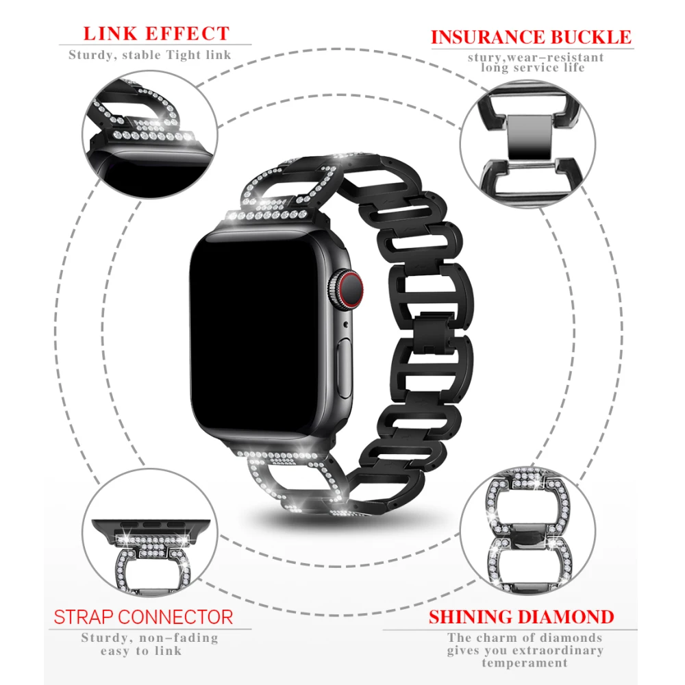 Ремешок из нержавеющей стали для Apple watch 38 мм 42 мм 40 мм 44 мм для iWatch, браслет серии 5 4 3 2 1, женский ремешок для часов, аксессуары