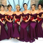 Женское платье-Русалка с открытыми плечами, темно-фиолетовое вечернее платье подружки невесты, платье для свадьбы, подружки невесты