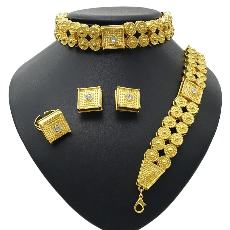 Модные Ювелирные наборы Yulaili Эфиопии, ожерелье, серьги, браслет и кольцо с кристаллами для женщин, набор изысканных ювелирных изделий, оптов...