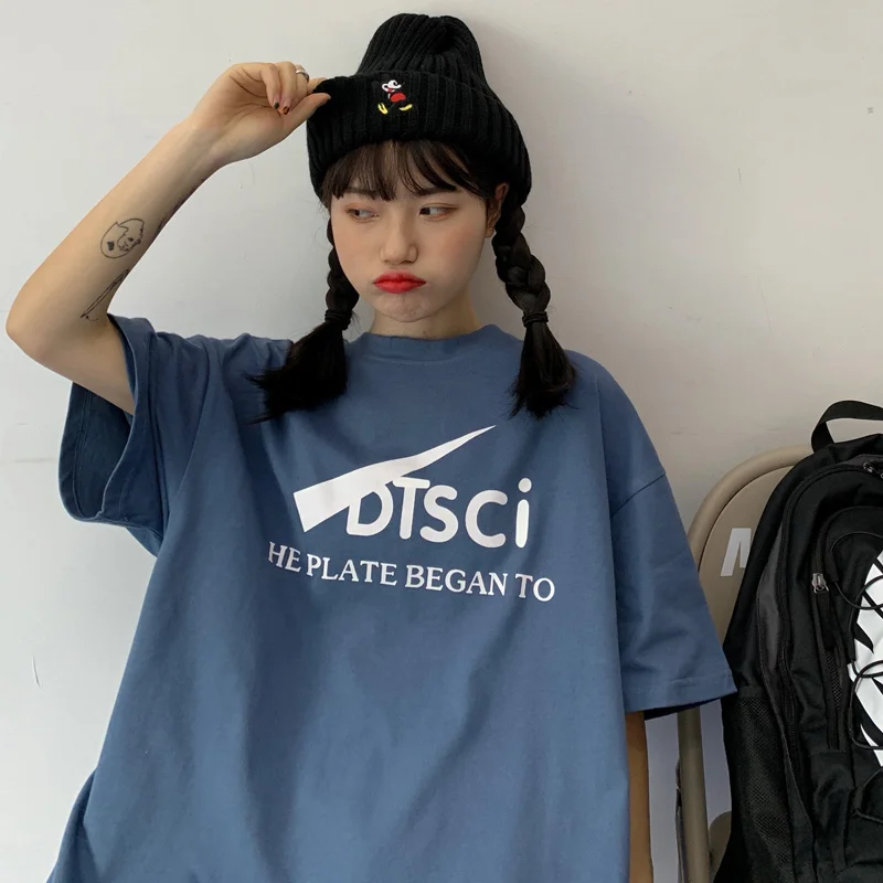 Гонконгская Ретро футболка с коротким рукавом женская одежда свободная в