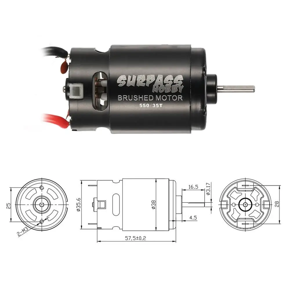 

Surpass Hobby 550 21T 27T 35T Brushed Motor 60A ESC with 5V/2A BEC for HSP HPI Kyosho TRAXXAS 1/10 RC Crawler Off-road Climbing