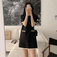 japanese o neck short sleeve korean ladies dress women summer new temperament knit mini dress female sweet elegant office robe