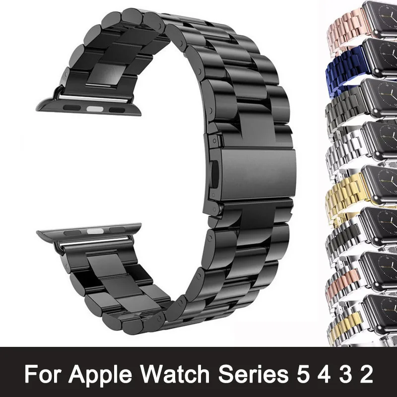Для Apple Watch Series 5 4 3 2 ремешок 42 мм 40 мм 44 мм черный браслет из нержавеющей стали ремешок адаптер для iWatch Band 4 3 38 мм