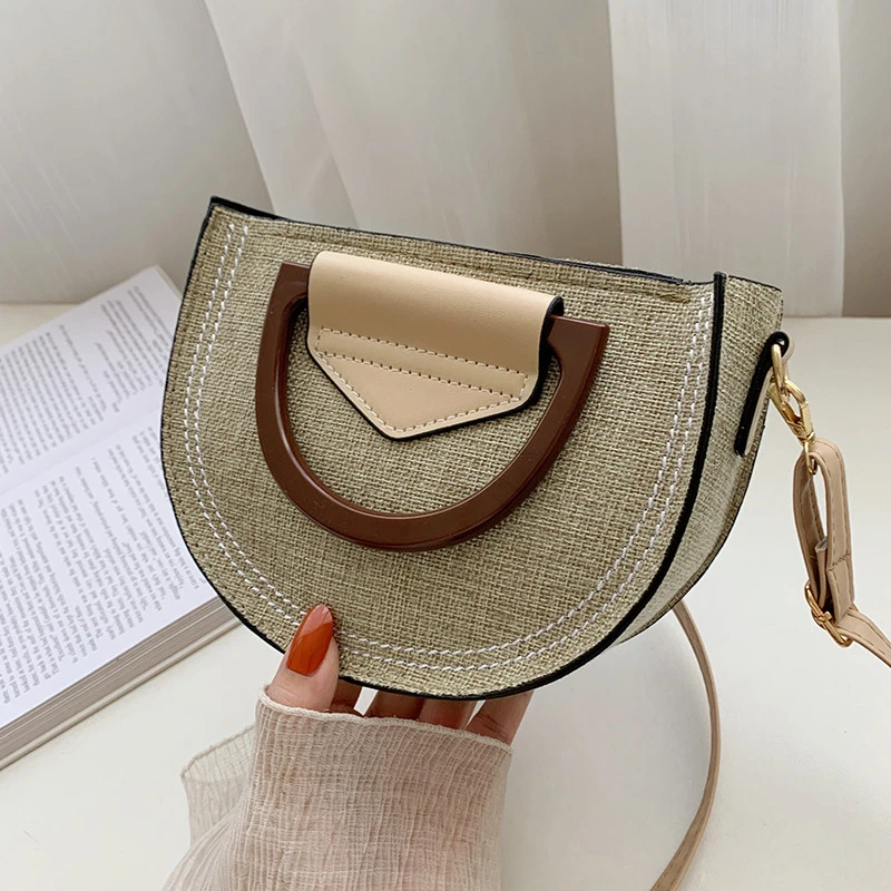 

New Semi-circular Straw Woven Bag Female Beach Bag Fashion Casual Large-capacity One-shoulder Messenger Female Bag
