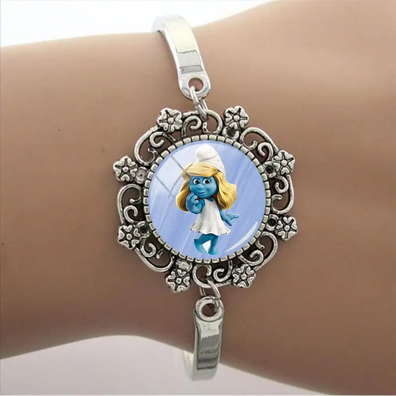 

Disney Cartoon The Smurfs Character Multiple styles Mickey Mouse Lace Bracelet Glass Dome Bracelet Charm Bracelet Jewelry FYD910