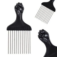 black with stainless steel metal wide teeth hair comb afro hair fork comb black fist wide teeth comb brush