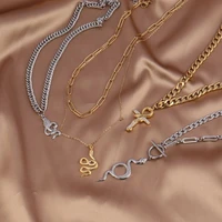 punk women stainless steel necklace thick snake necklace long pendant necklace for women double layer necklace women jewelry