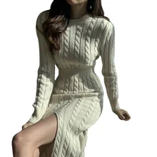 Vestido de una pieza con diseño de dos prendas, Pullover, elegante, coreano, frontal y trasero, cintura alta, fiesta Sexy, novedad de otoño (2)