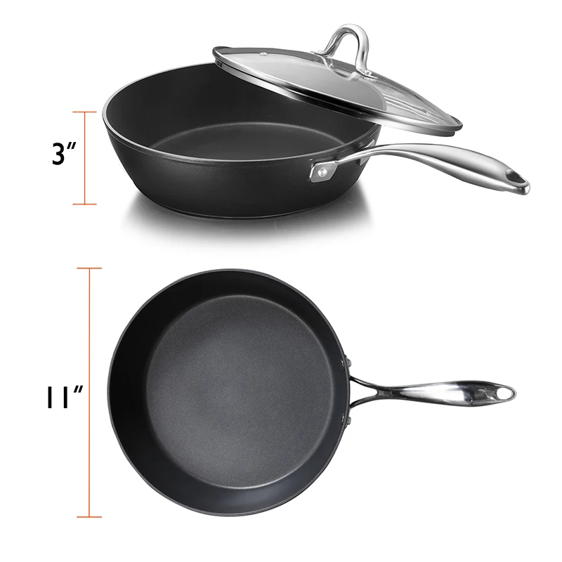 

COOKER KING Nonstick Saute Pan Wokpan Deep Frying Pan Skillet With Lid Stainless Steel Handle Induction Oven Safe PFOA Free 28cm