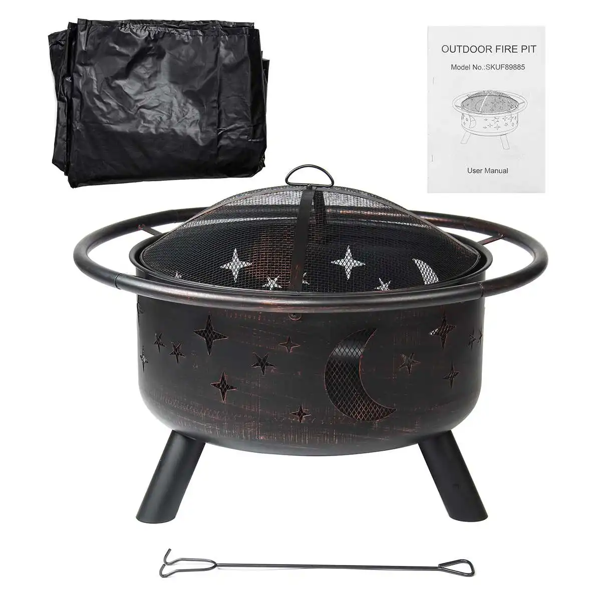 

30Inch Fire Burn Pit Stand Portable Camping Firepit With Mesh Screen Durability Fire Frame Wood Burning Charcoal Stove BBQ Gril