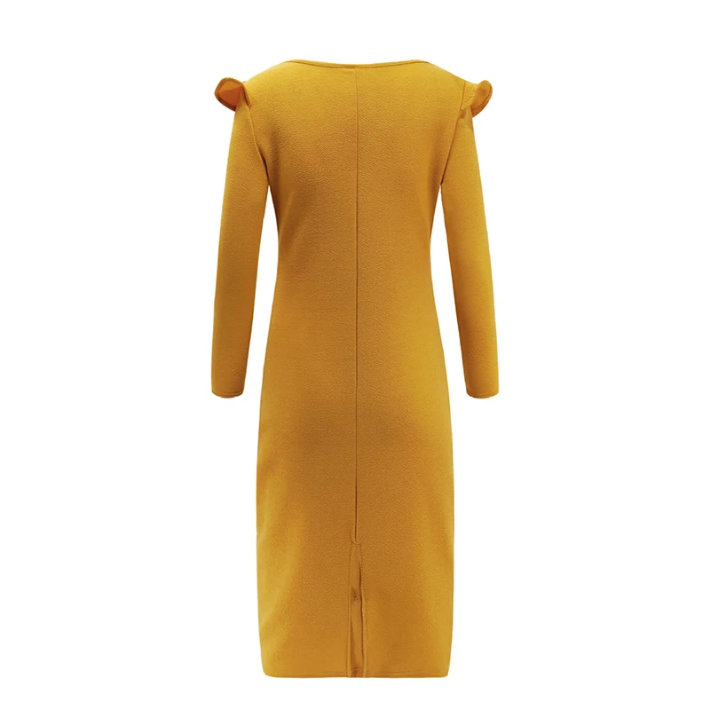 Женское облегающее платье с пуговицами три четверти однотонное официальное v