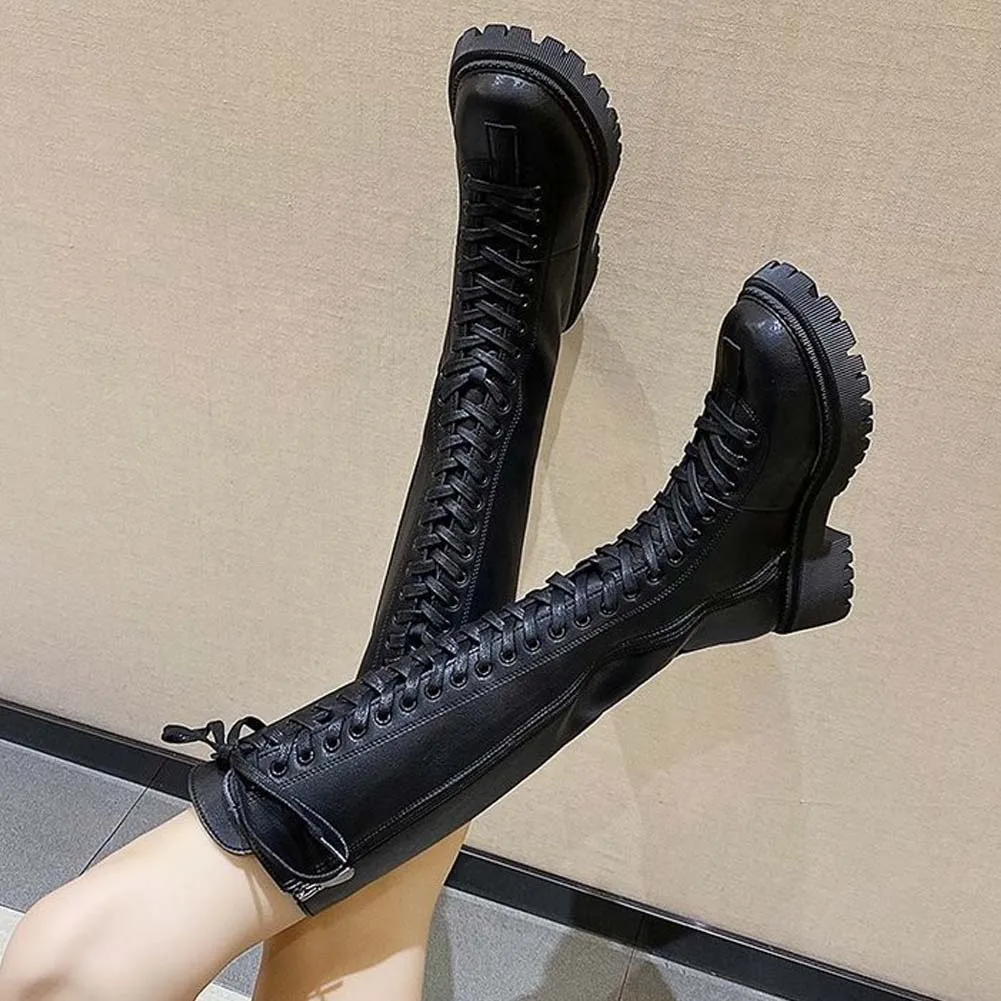 

SaraIris Black Zipper Cross Tied Platform Round Toe Boots Women Thick Bottom Design Cool Boots Ladies Shoes