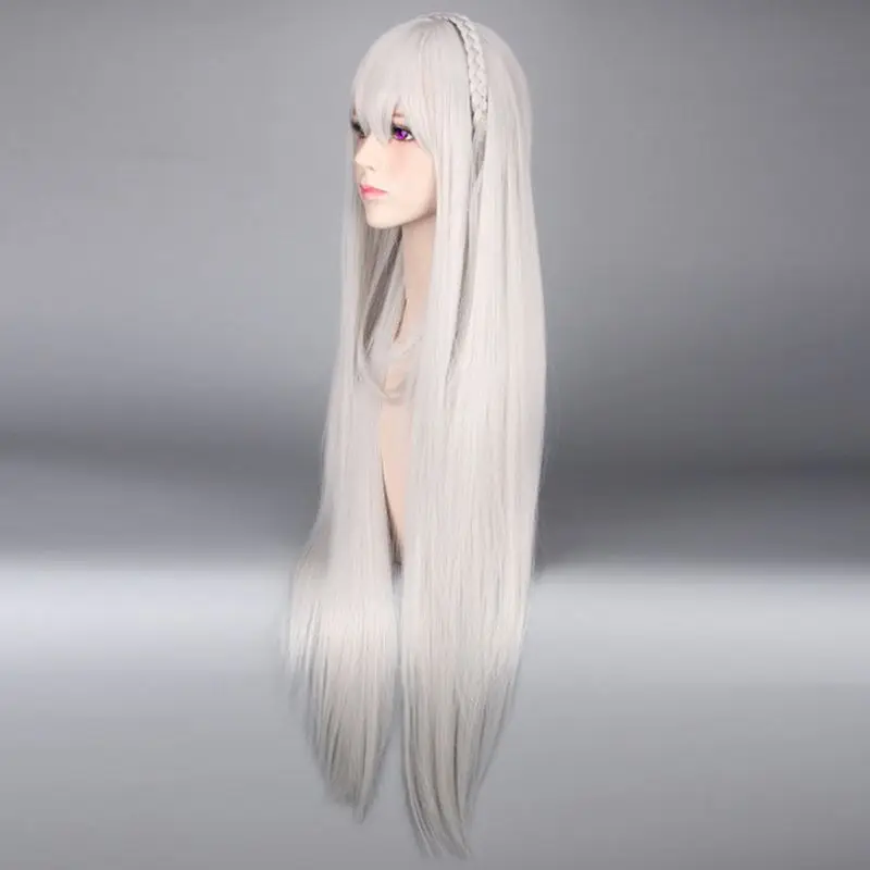 Morematch Re: Zero Emilia Satella парики для косплея жизнь в другом мире от Zero 100 см серые длинные волосы с косой