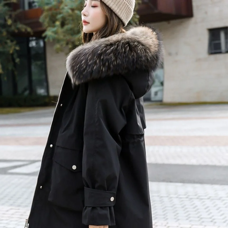 

2021 New Faux Fox Fur Hooded Winter Down Jacket Women 90% White Duck Down Down Jacket Thicken Warm Parka Women Jackets