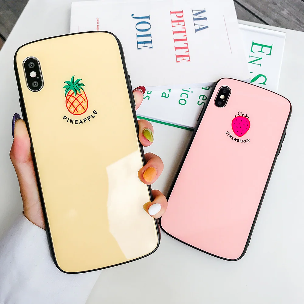 Arc чехол из закаленного стекла для телефона iPhone 6 6S 7 8 Plus глянцевый фруктовый узор