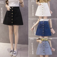 summer high waist skirts women new fashion single breasted denim jeans short button pockets skirt 2021
