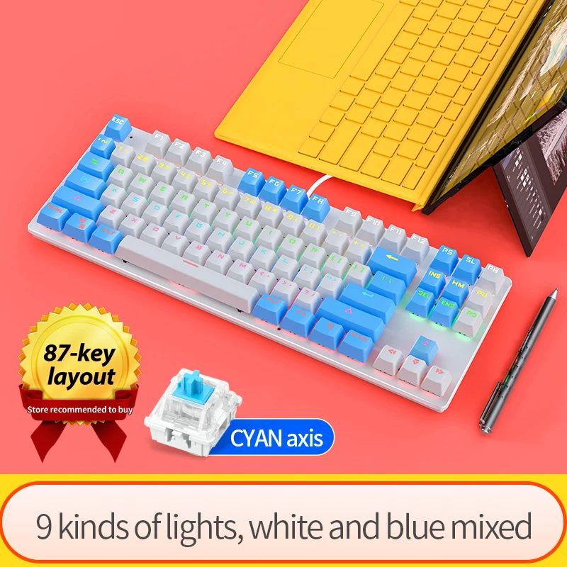 

Распродажа K400 настоящая механическая клавиатура 87 клавиш USB светящаяся синяя и черная оси Компьютерные аксессуары подходящая по цвету игра