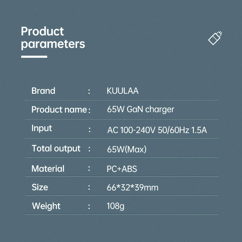 Зарядное устройство KUULAA GaN с функцией быстрой зарядки USB Type-C QC PD 4 0 3 Вт портативное