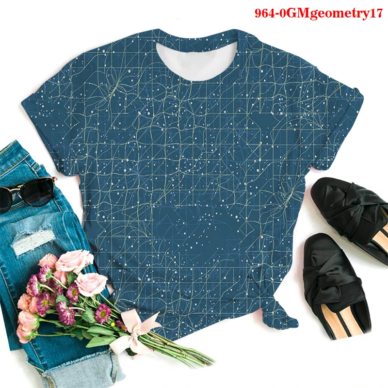 

Women's T-Shirt Geometry Graphic 3D Print T Shirt 2021 New Summer T-shirts Woman Female T Shirts Short Sleeve Shirts Ladies Tops
