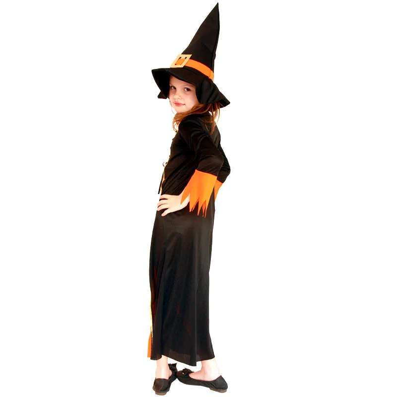 

Girls Haunted House Masquerade Witch Outfit Kid Magician Orange Dresses Halloween Cosplay Costumes Party Role Play Dress Up Suit