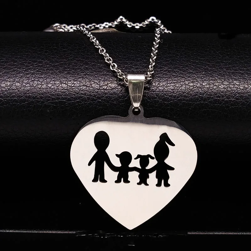 heart 1boy 1 girl Нержавеющая сталь девочек ожерелье для мальчиков Для женщин I Love Mama детское ожерелье ювелирные изделия Аксессуары для серебряных Цвет Семья ожерелья ювелирные украшения N7191 - Окраска металла: heart 1boy 1 girl