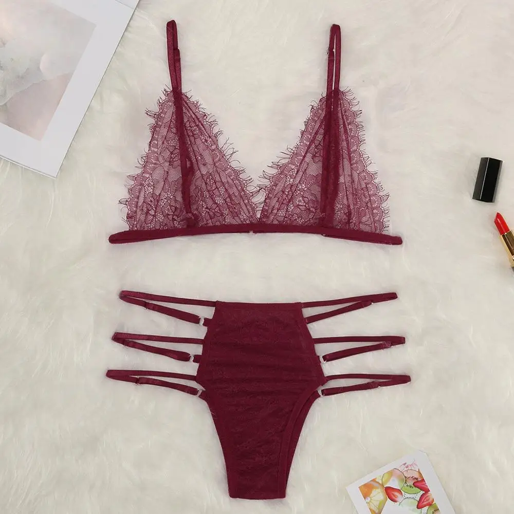 Комплект сексуального женского кружевного нижнего белья с ресницами 2 шт. модный