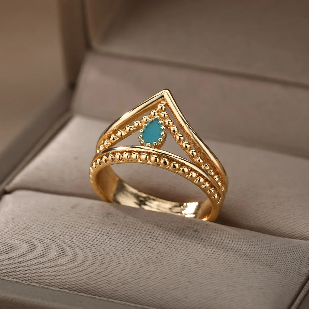 

Crown Opal Rings For Women Stainless Steel Gold Crown Round Charm Ring Finger Wedding Aesthetic Accessories Jewelry Gift 2021