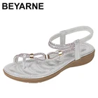 Сандалии BEYARNESummer женские, на плоской подошве, богемные, с кристаллами, плоский сандалии пляж, с открытым носком, повседневные, пляжные, шлепанцы
