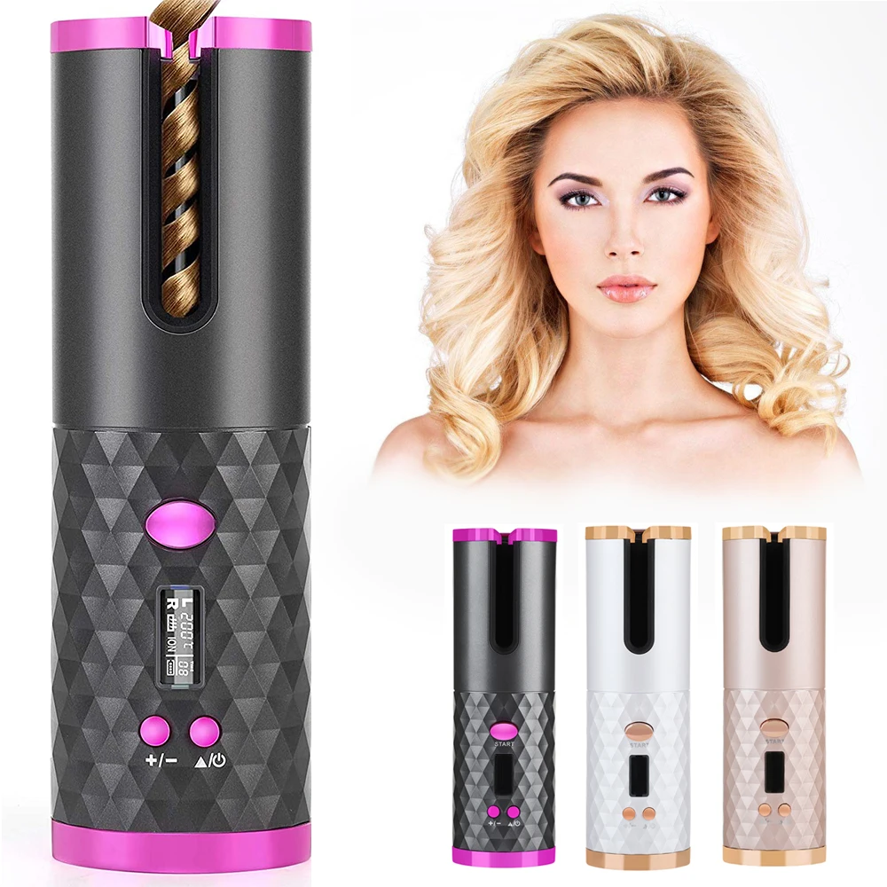 

Cordless Automatic Rotating Hair Curler USB Rechargeable Curling Iron LED Display Temperature Adjustable styling tool Wave Styer