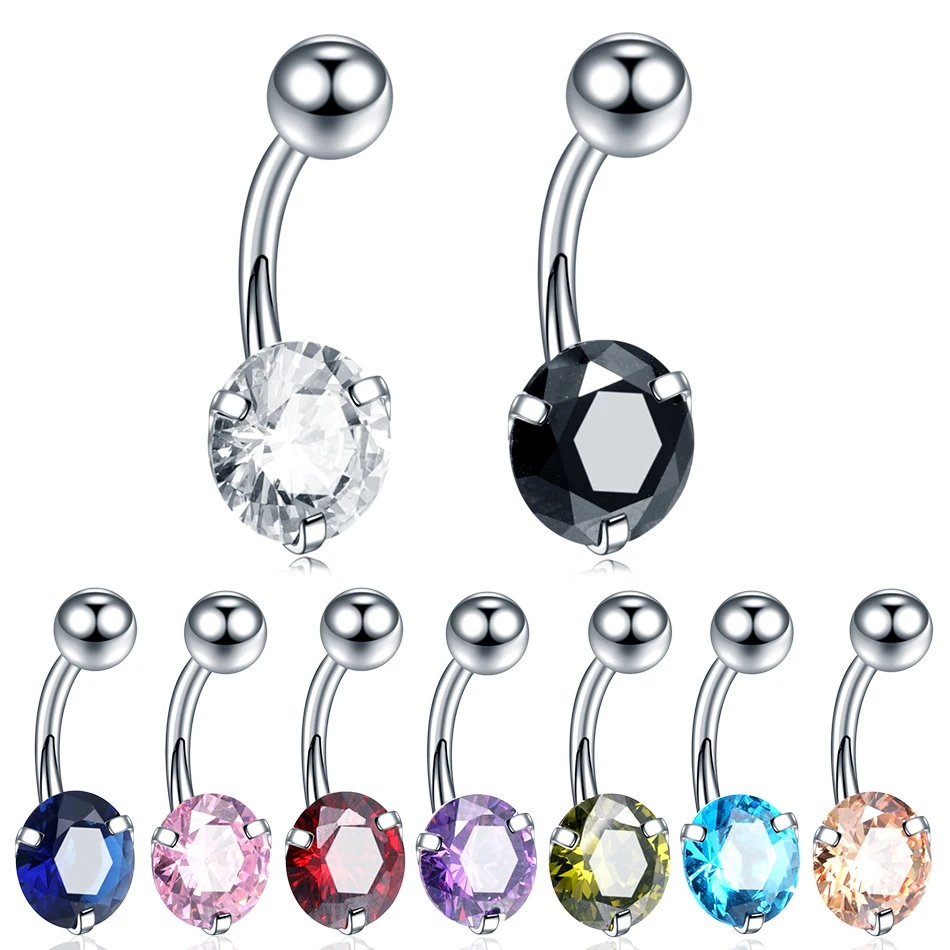 

1Pc Steel Navel Piercing Single Round Zircon Belly Button Rings Screw Thread Ball for Women Body Jewelry Belly Piercing Ombligo